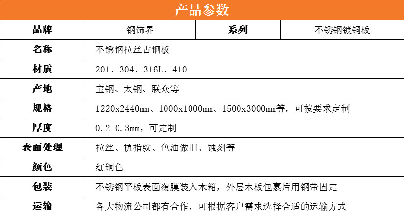 不锈钢拉丝红铜板-参数